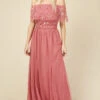 Little Mistress Nadine Rose Embellished Bardot Maxi Dress