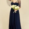 Little Mistress Melissa Bridesmaid Navy Angel Sleeve Maxi Dress