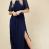 Little Mistress Navy Angel Sleeve Maxi Dress