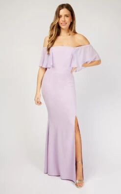 Little Mistress Lilac Bardot Maxi Bridesmaid Dress