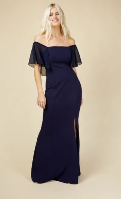 Little Mistress Hannah Navy Bardot Maxi Dress