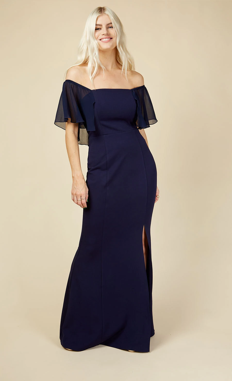 Little Mistress Hannah Navy Bardot Maxi Dress