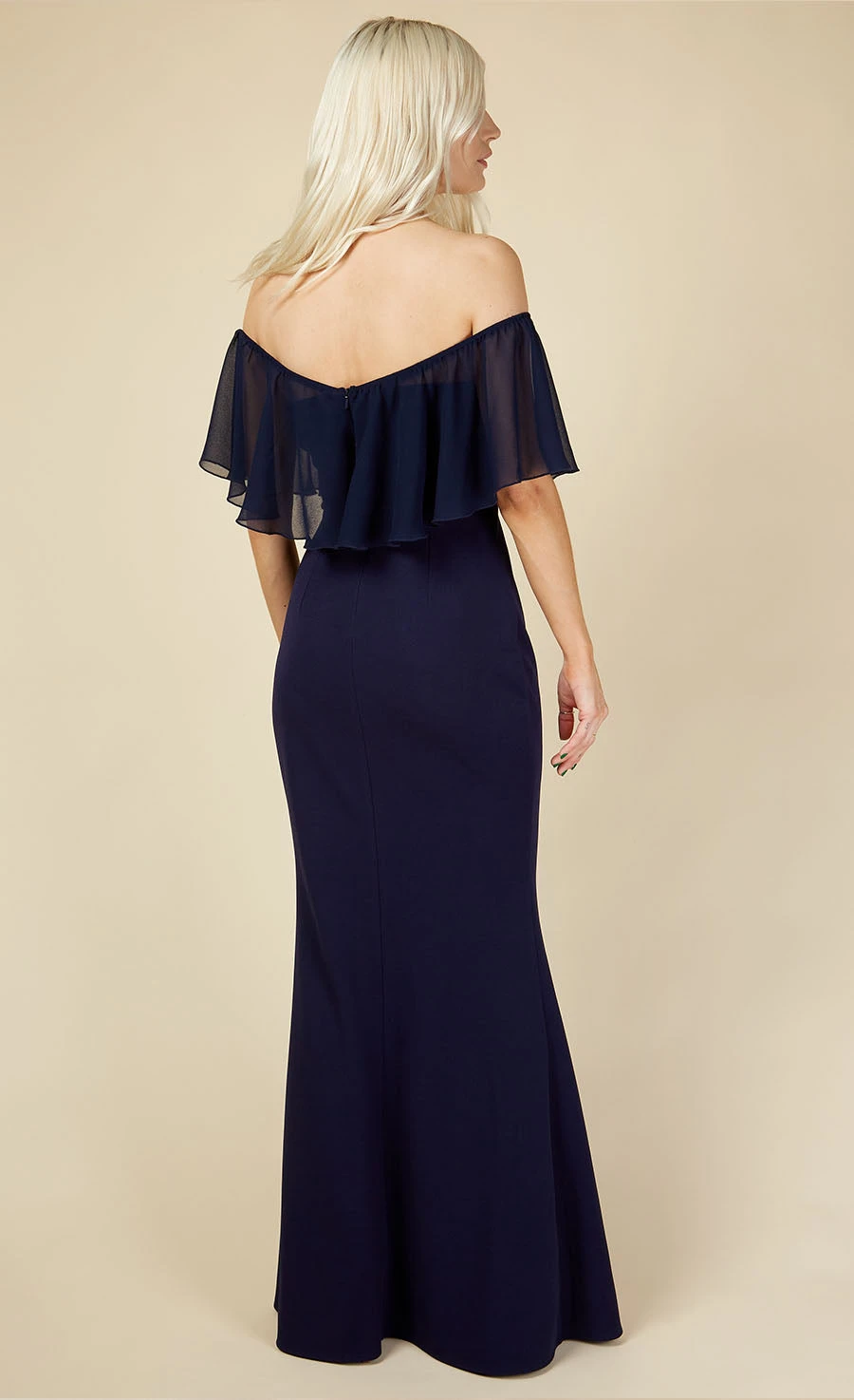 Little Mistress Hannah Navy Bardot Maxi Dress - Image 3