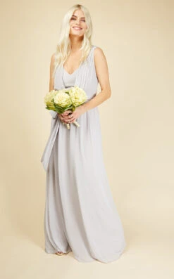 Little Mistress Amanda Ice Grey Tie Waist Maxi Dress