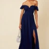 Little Mistress Navy Bardot Draped Sleeve Maxi Dress