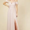 Little Mistress Russo Blush Bardot Draped Sleeve Maxi Dress