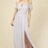 Little Mistress Russo Ice Grey Bardot Draped Sleeve Maxi Dress