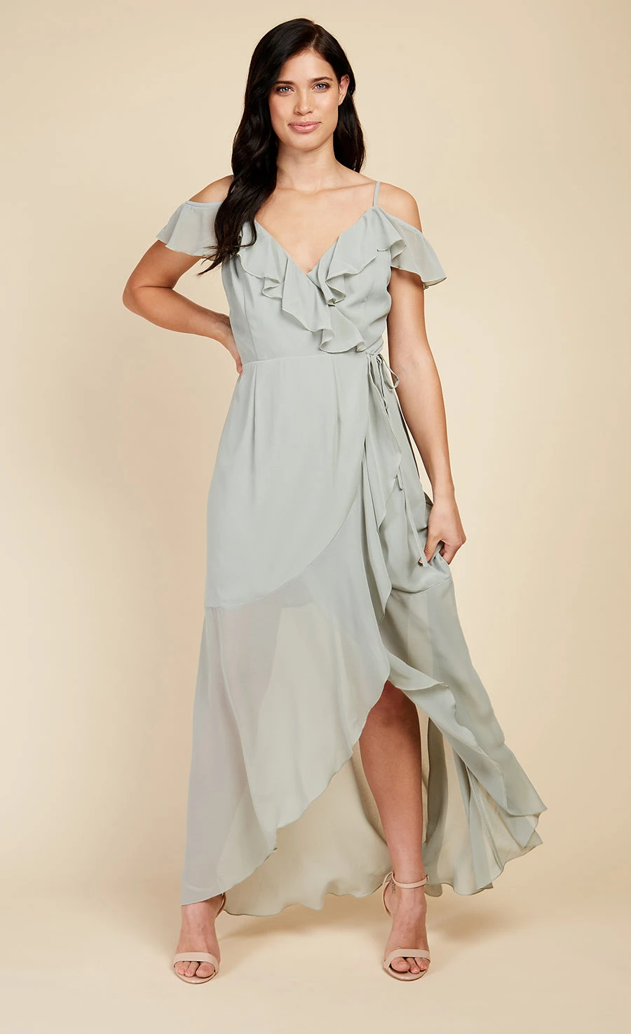 Little Mistress Waterlily Cold-Shoulder Wrap Maxi Dress - Image 2