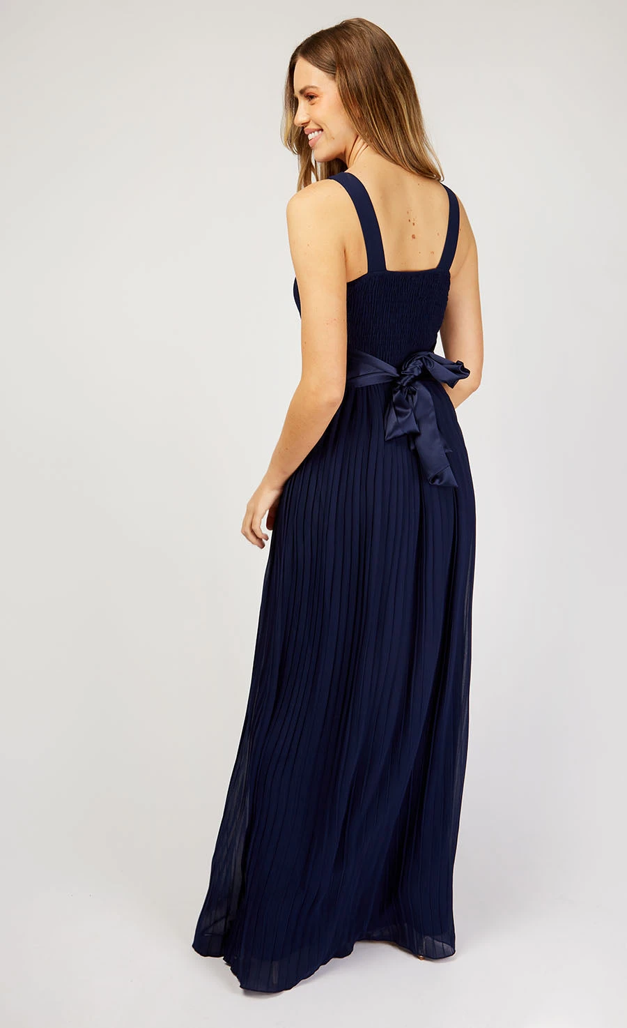 Little Mistress Bella Navy Pleated Maxi Dress - Image 4