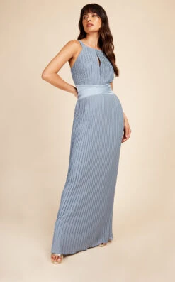 Little Mistress Alexa Dusty Blue Pleated Maxi Dress