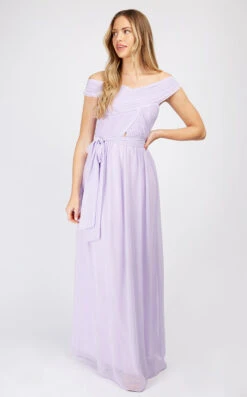 Little Mistress Lilac Crossover Bardot Maxi Dress