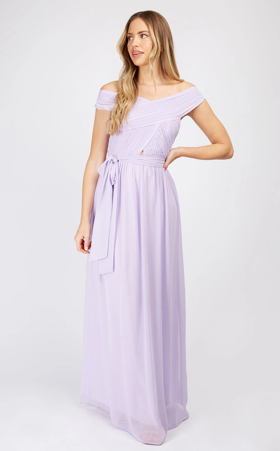 Little Mistress Lilac Crossover Bardot Maxi Dress