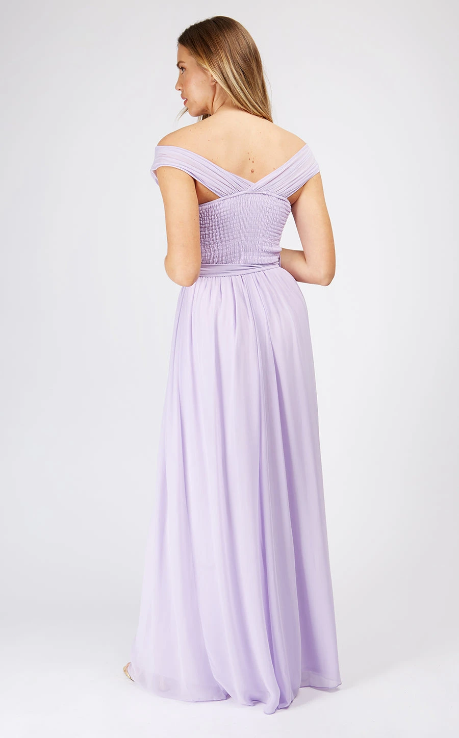 Little Mistress Lilac Crossover Bardot Maxi Dress - Image 4