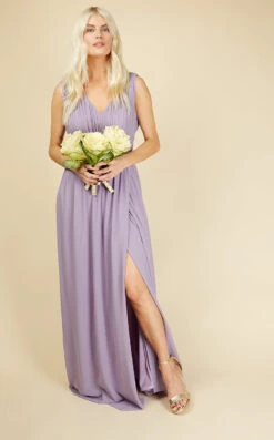 Little Mistress Alexa Lavender Plunge Neckline Maxi Dress