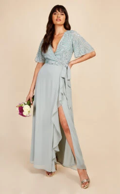 Little Mistress Jodie Sage Embellished Wrap Maxi Dress