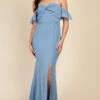 Little Mistress Steel Blue Twist Detail Bardot Maxi Dress