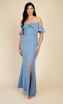 Little Mistress Steel Blue Twist Detail Bardot Maxi Dress