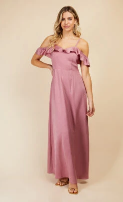 Little Mistress Rose Quartz Frill Cold-Shoulder Maxi Dress