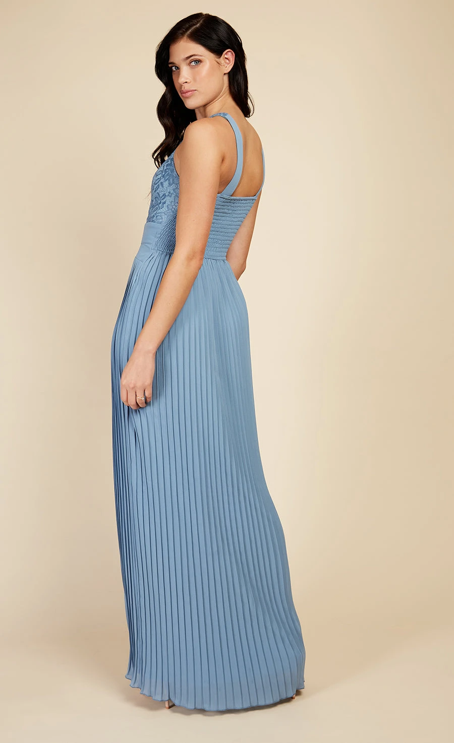 Little Mistress Steel Blue Lace And Pleated Hem Maxi Dress - Image 5