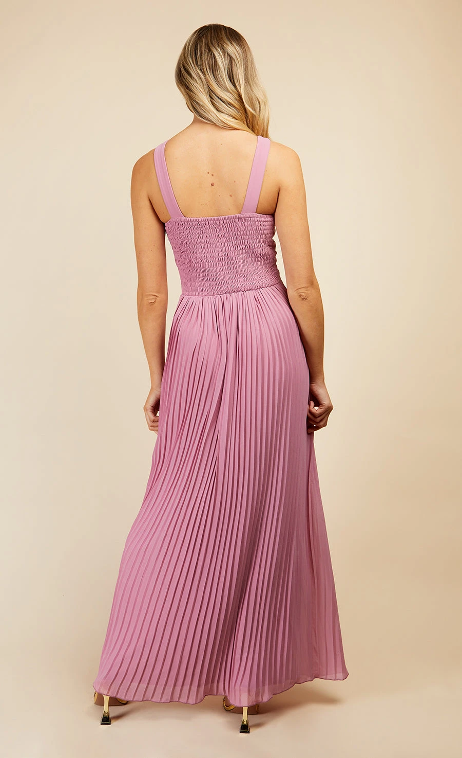 Little Mistress Rose Quartz Lace And Pleated Hem Maxi Dress - Image 4