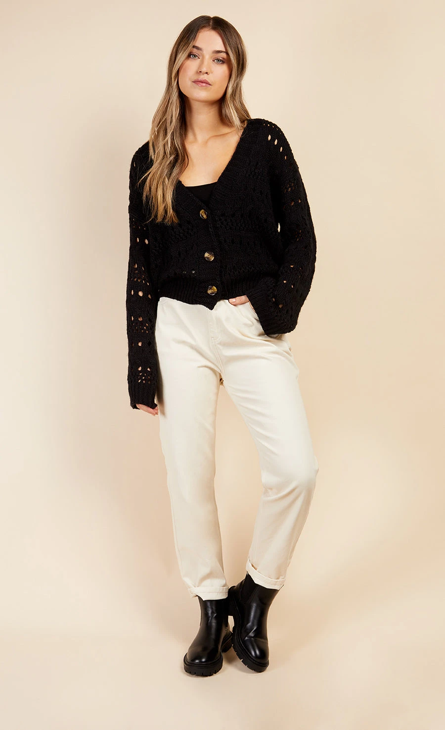 Little Mistress Black Open Knit Cardigan By Vogue Williams - Image 3