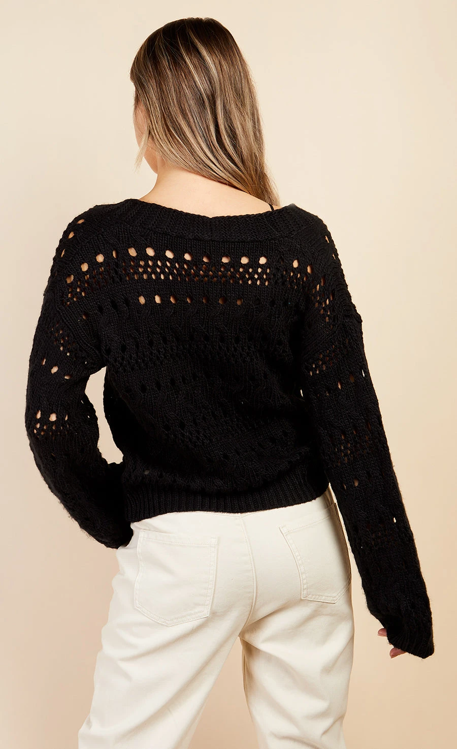 Little Mistress Black Open Knit Cardigan By Vogue Williams - Image 4