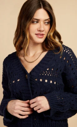 Little Mistress Navy Open Knit Cardigan By Vogue Williams