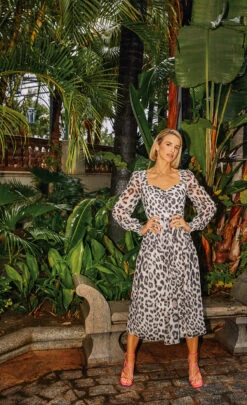 Little Mistress Leopard Print Sweetheart Neckline Midaxi Dress By Vogue Williams