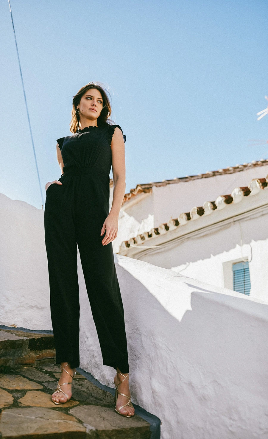 Little Mistress Black Check Frill Detail Jumpsuit