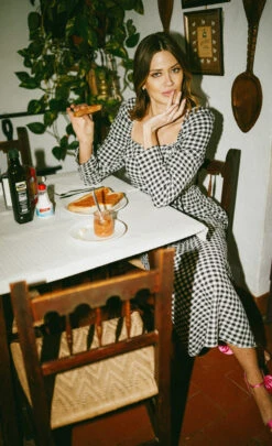 Little Mistress Gingham Frill Neckline Midaxi Dress