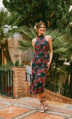 Little Mistress Printed Tie Detail Midaxi Dress